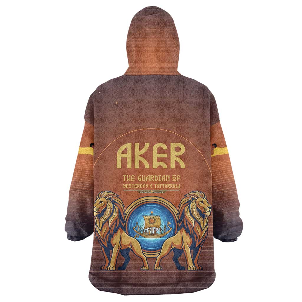 Aker Kid Wearable Blanket Hoodie Ancient Egyptian Sunset Gradient, Twin Lion Guardians, and Solar Disc - Wonder Print Shop