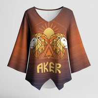 Aker Kimono Sleeve Blouse Ancient Egyptian Sunset Gradient, Twin Lion Guardians, and Solar Disc - Wonder Print Shop