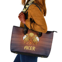 Aker Leather Tote Bag Ancient Egyptian Sunset Gradient, Twin Lion Guardians, and Solar Disc - Wonder Print Shop