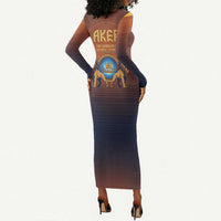 Aker Long Sleeve Bodycon Dress Ancient Egyptian Sunset Gradient, Twin Lion Guardians, and Solar Disc - Wonder Print Shop