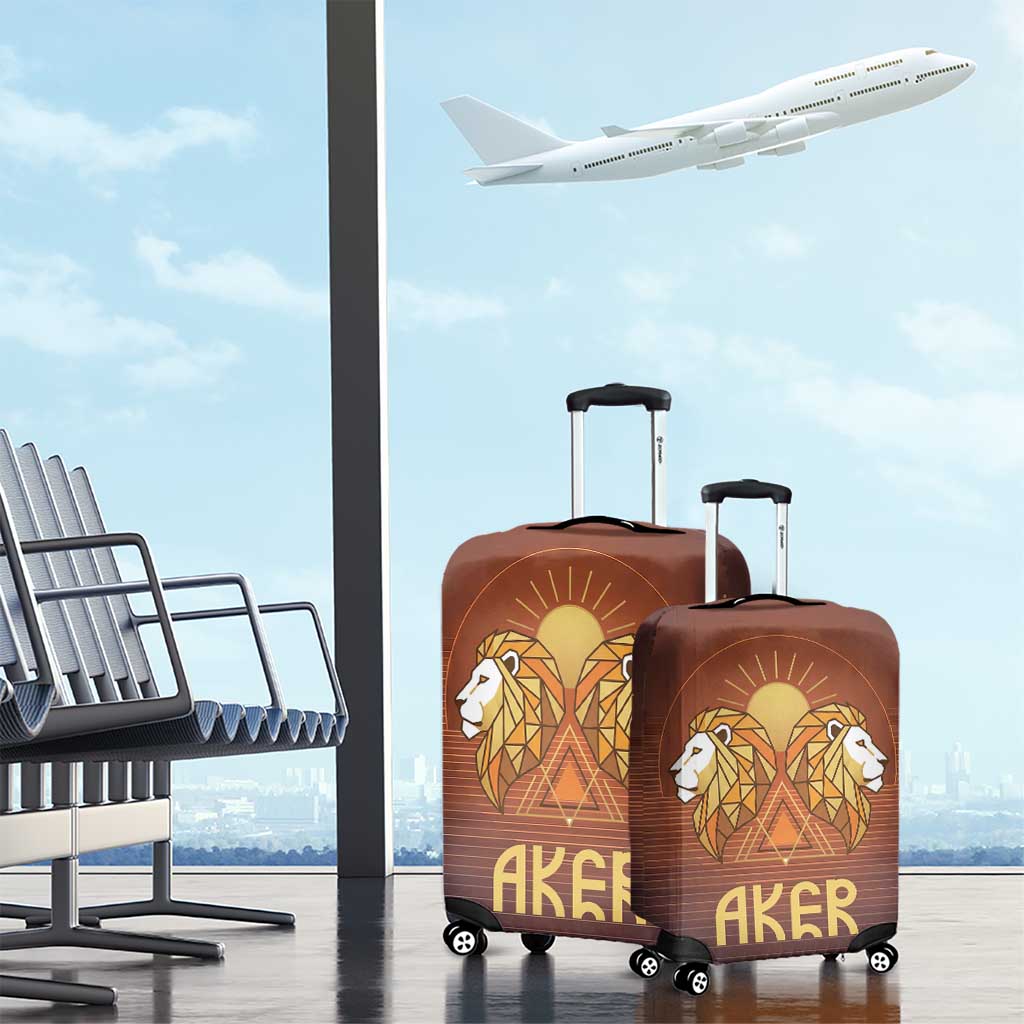 Aker Luggage Cover Ancient Egyptian Sunset Gradient, Twin Lion Guardians, and Solar Disc - Wonder Print Shop