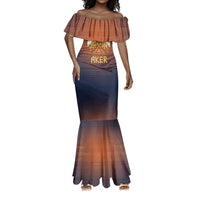 Aker Mermaid Dress Ancient Egyptian Sunset Gradient, Twin Lion Guardians, and Solar Disc - Wonder Print Shop