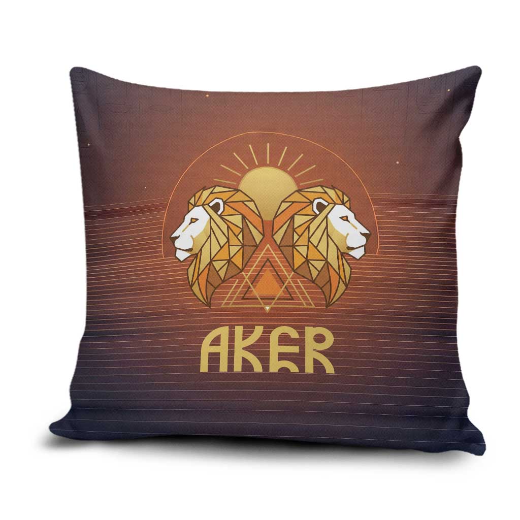 Aker Pillow Cover Ancient Egyptian Sunset Gradient, Twin Lion Guardians, and Solar Disc - Wonder Print Shop
