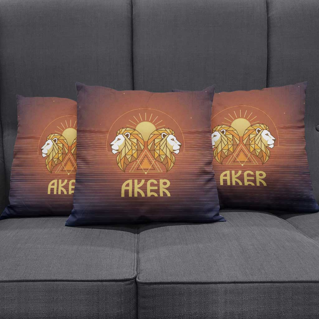 Aker Pillow Cover Ancient Egyptian Sunset Gradient, Twin Lion Guardians, and Solar Disc - Wonder Print Shop