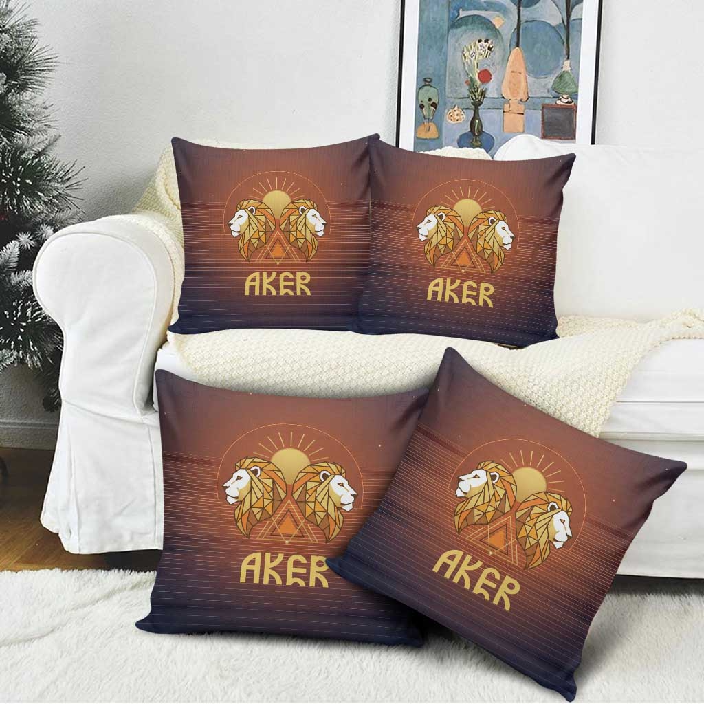 Aker Pillow Cover Ancient Egyptian Sunset Gradient, Twin Lion Guardians, and Solar Disc - Wonder Print Shop