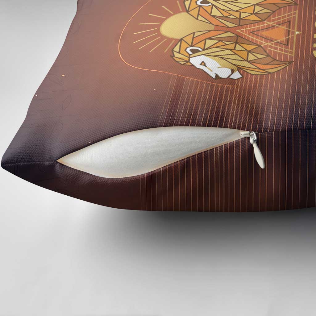 Aker Pillow Cover Ancient Egyptian Sunset Gradient, Twin Lion Guardians, and Solar Disc - Wonder Print Shop