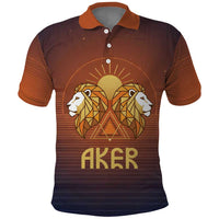 Aker Polo Shirt Ancient Egyptian Sunset Gradient, Twin Lion Guardians, and Solar Disc - Wonder Print Shop