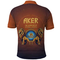 Aker Polo Shirt Ancient Egyptian Sunset Gradient, Twin Lion Guardians, and Solar Disc - Wonder Print Shop