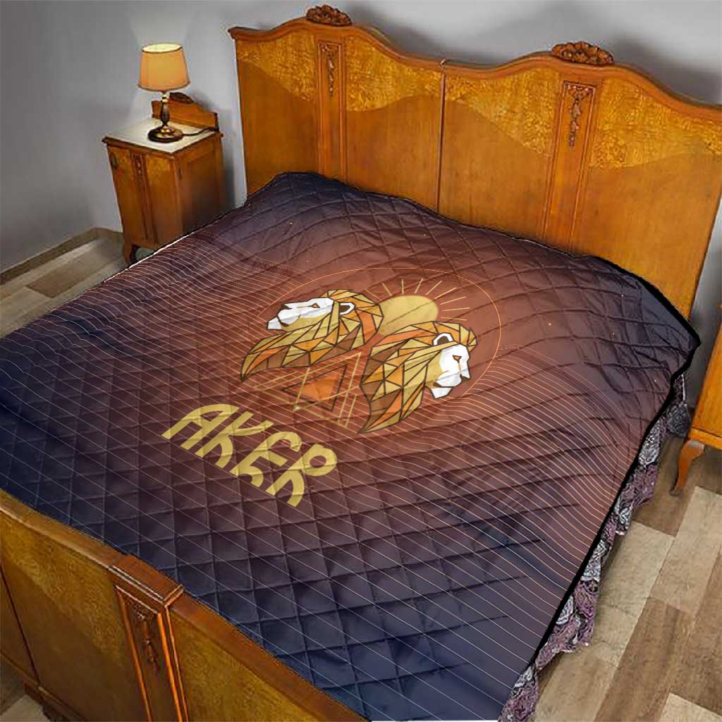 Aker Quilt Ancient Egyptian Sunset Gradient, Twin Lion Guardians, and Solar Disc - Wonder Print Shop