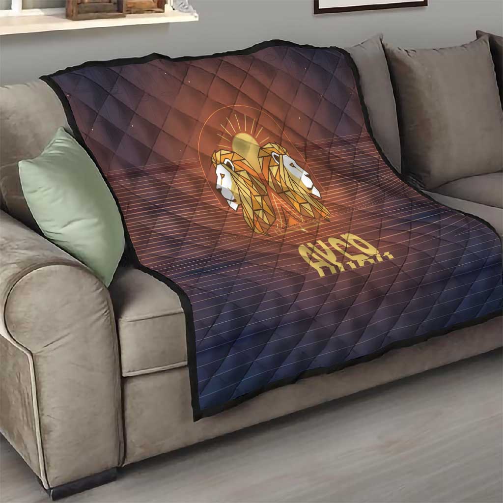 Aker Quilt Ancient Egyptian Sunset Gradient, Twin Lion Guardians, and Solar Disc - Wonder Print Shop