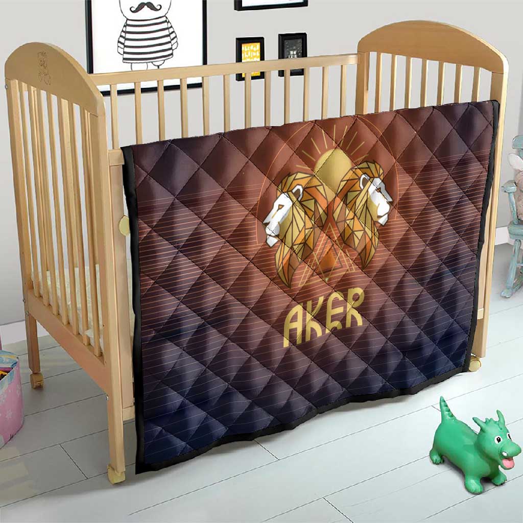 Aker Quilt Ancient Egyptian Sunset Gradient, Twin Lion Guardians, and Solar Disc - Wonder Print Shop