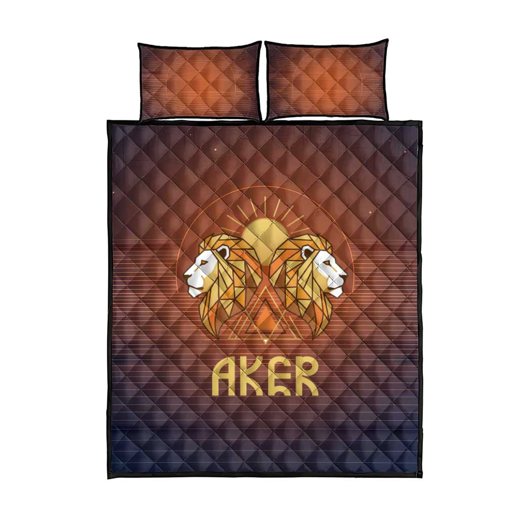 Aker Quilt Bed Set Ancient Egyptian Sunset Gradient, Twin Lion Guardians, and Solar Disc - Wonder Print Shop