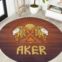 Aker Round Carpet Ancient Egyptian Sunset Gradient, Twin Lion Guardians, and Solar Disc - Wonder Print Shop
