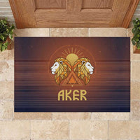 Aker Rubber Doormat Ancient Egyptian Sunset Gradient, Twin Lion Guardians, and Solar Disc - Wonder Print Shop