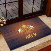Aker Rubber Doormat Ancient Egyptian Sunset Gradient, Twin Lion Guardians, and Solar Disc - Wonder Print Shop