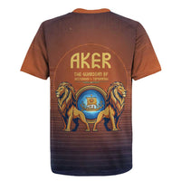Aker Rugby Jersey Ancient Egyptian Sunset Gradient, Twin Lion Guardians, and Solar Disc - Wonder Print Shop