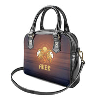 Aker Shoulder Handbag Ancient Egyptian Sunset Gradient, Twin Lion Guardians, and Solar Disc - Wonder Print Shop