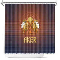 Aker Shower Curtain Ancient Egyptian Sunset Gradient, Twin Lion Guardians, and Solar Disc - Wonder Print Shop