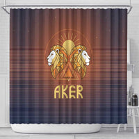 Aker Shower Curtain Ancient Egyptian Sunset Gradient, Twin Lion Guardians, and Solar Disc - Wonder Print Shop