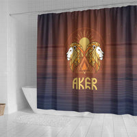 Aker Shower Curtain Ancient Egyptian Sunset Gradient, Twin Lion Guardians, and Solar Disc - Wonder Print Shop