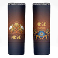 Aker Skinny Tumbler Ancient Egyptian Sunset Gradient, Twin Lion Guardians, and Solar Disc - Wonder Print Shop