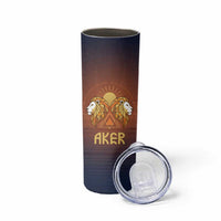 Aker Skinny Tumbler Ancient Egyptian Sunset Gradient, Twin Lion Guardians, and Solar Disc - Wonder Print Shop