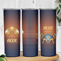 Aker Skinny Tumbler Ancient Egyptian Sunset Gradient, Twin Lion Guardians, and Solar Disc - Wonder Print Shop