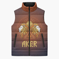 Aker Sleeveless Puffer Jacket Ancient Egyptian Sunset Gradient, Twin Lion Guardians, and Solar Disc - Wonder Print Shop