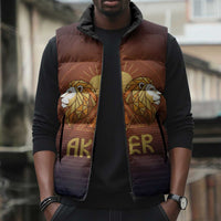Aker Sleeveless Puffer Jacket Ancient Egyptian Sunset Gradient, Twin Lion Guardians, and Solar Disc - Wonder Print Shop