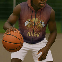 Aker Sleeveless Zip Hoodie Ancient Egyptian Sunset Gradient, Twin Lion Guardians, and Solar Disc - Wonder Print Shop