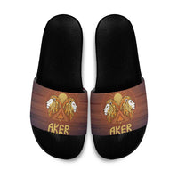 Aker Slide Sandals Ancient Egyptian Sunset Gradient, Twin Lion Guardians, and Solar Disc - Wonder Print Shop