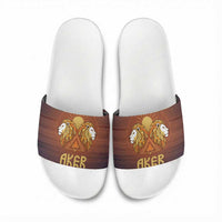 Aker Slide Sandals Ancient Egyptian Sunset Gradient, Twin Lion Guardians, and Solar Disc - Wonder Print Shop