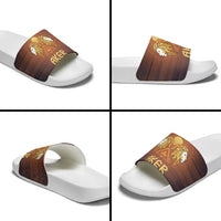 Aker Slide Sandals Ancient Egyptian Sunset Gradient, Twin Lion Guardians, and Solar Disc - Wonder Print Shop