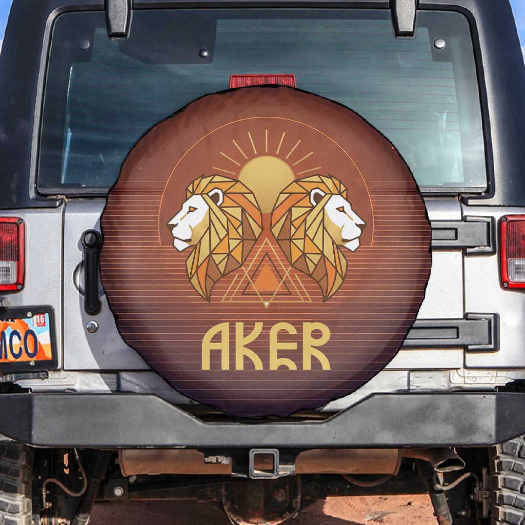 Aker Spare Tire Cover Ancient Egyptian Sunset Gradient, Twin Lion Guardians, and Solar Disc - Wonder Print Shop