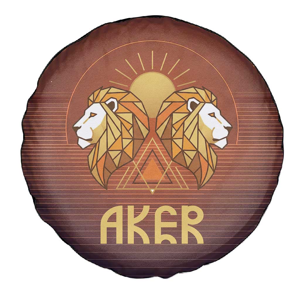 Aker Spare Tire Cover Ancient Egyptian Sunset Gradient, Twin Lion Guardians, and Solar Disc - Wonder Print Shop