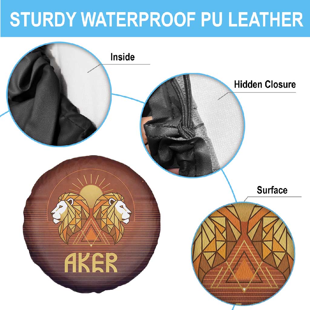 Aker Spare Tire Cover Ancient Egyptian Sunset Gradient, Twin Lion Guardians, and Solar Disc - Wonder Print Shop