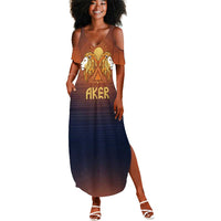 Aker Summer Maxi Dress Ancient Egyptian Sunset Gradient, Twin Lion Guardians, and Solar Disc - Wonder Print Shop