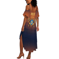 Aker Summer Maxi Dress Ancient Egyptian Sunset Gradient, Twin Lion Guardians, and Solar Disc - Wonder Print Shop