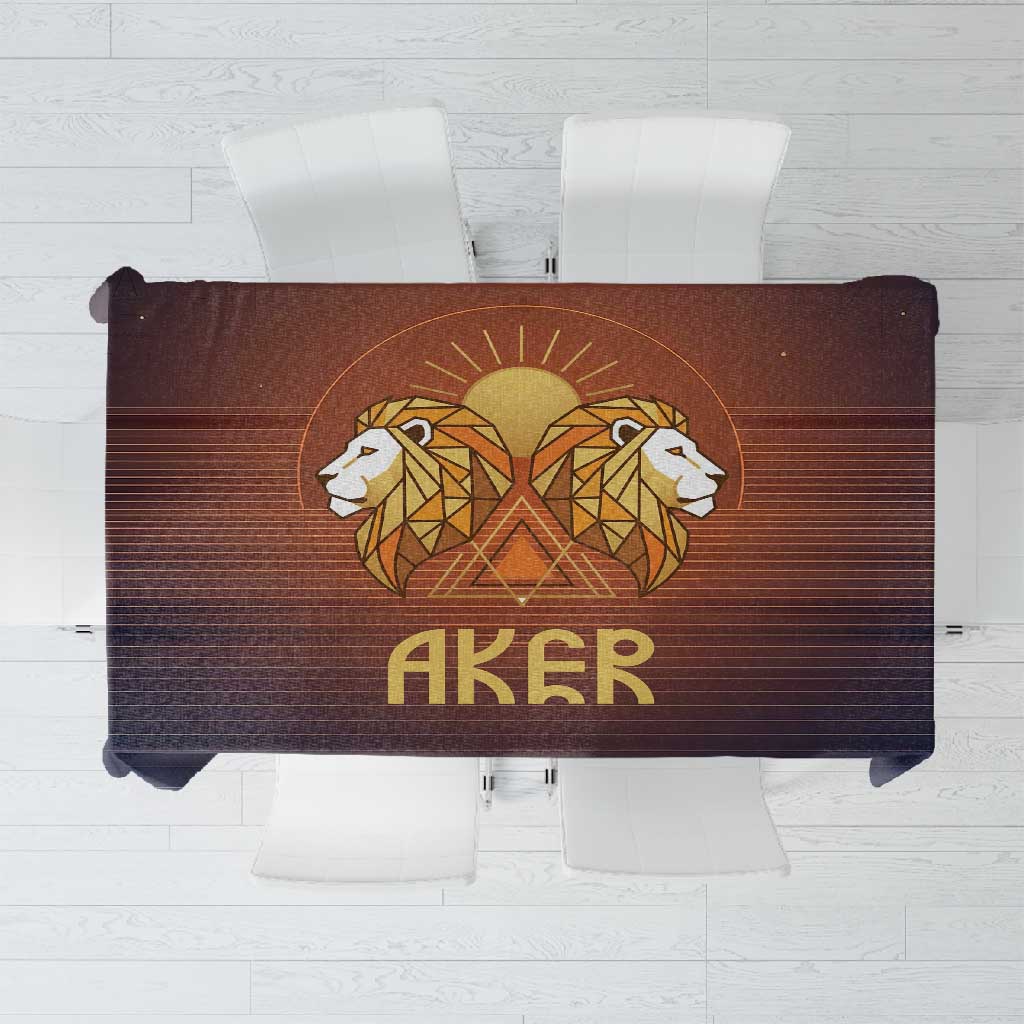 Aker Tablecloth Ancient Egyptian Sunset Gradient, Twin Lion Guardians, and Solar Disc - Wonder Print Shop