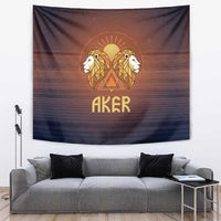 Aker Tapestry Ancient Egyptian Sunset Gradient, Twin Lion Guardians, and Solar Disc - Wonder Print Shop