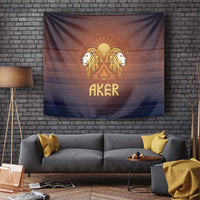 Aker Tapestry Ancient Egyptian Sunset Gradient, Twin Lion Guardians, and Solar Disc - Wonder Print Shop
