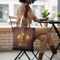 Aker Tote Bag Ancient Egyptian Sunset Gradient, Twin Lion Guardians, and Solar Disc - Wonder Print Shop