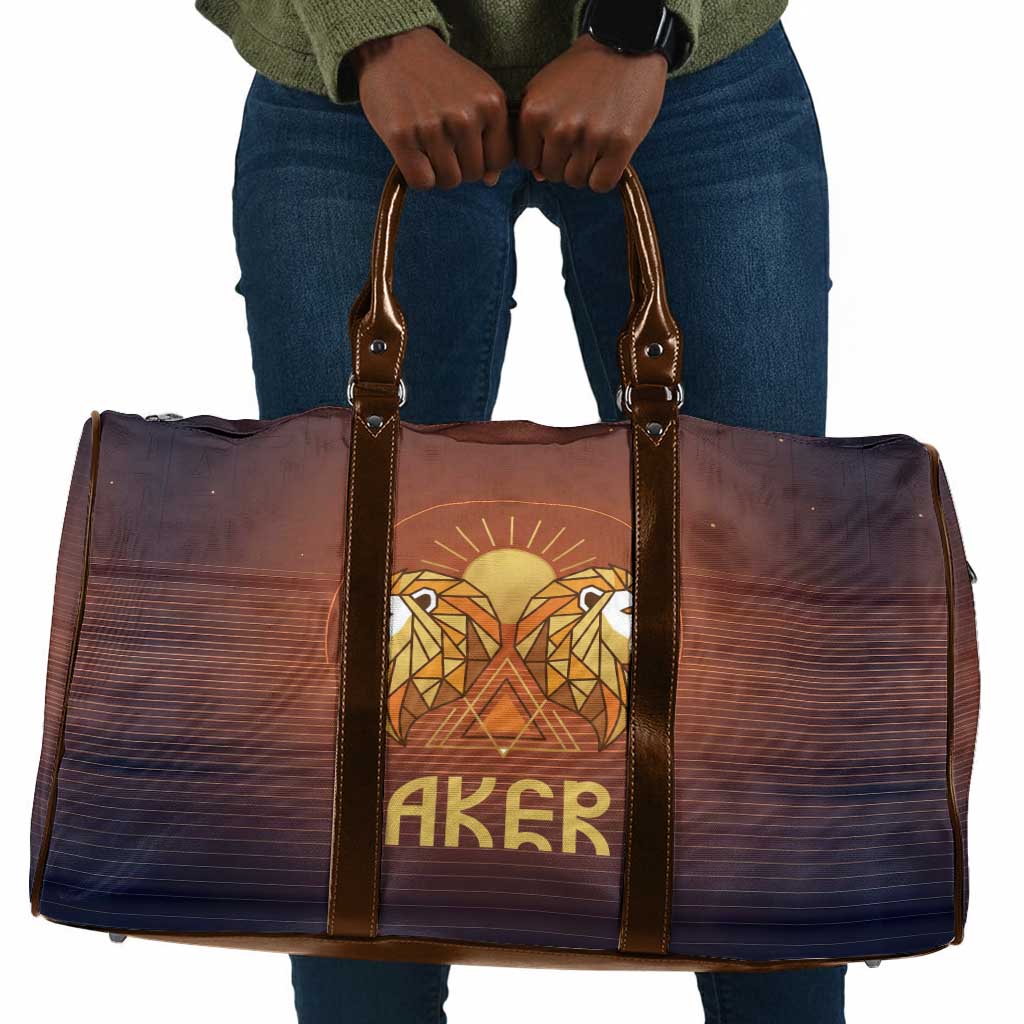Aker Travel Bag Ancient Egyptian Sunset Gradient, Twin Lion Guardians, and Solar Disc - Wonder Print Shop