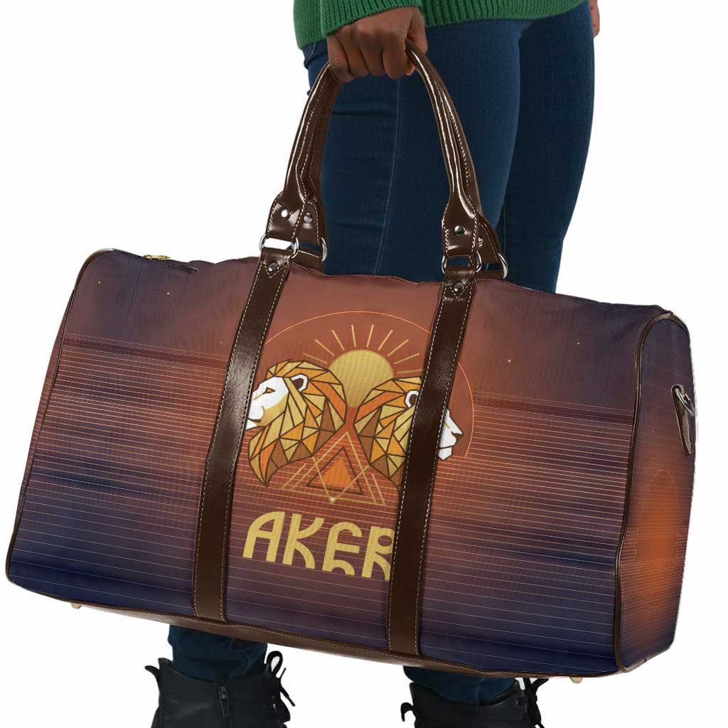 Aker Travel Bag Ancient Egyptian Sunset Gradient, Twin Lion Guardians, and Solar Disc - Wonder Print Shop
