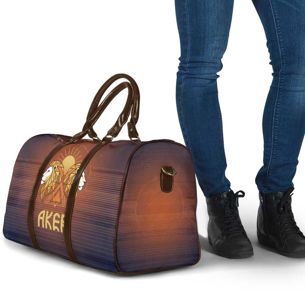 Aker Travel Bag Ancient Egyptian Sunset Gradient, Twin Lion Guardians, and Solar Disc - Wonder Print Shop