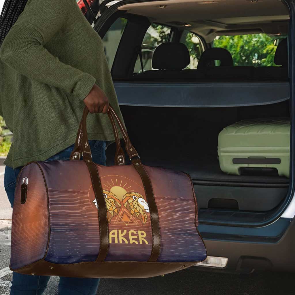 Aker Travel Bag Ancient Egyptian Sunset Gradient, Twin Lion Guardians, and Solar Disc - Wonder Print Shop