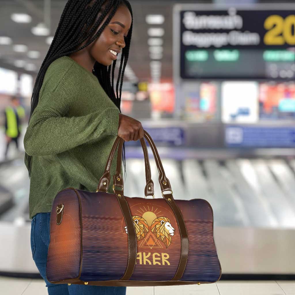 Aker Travel Bag Ancient Egyptian Sunset Gradient, Twin Lion Guardians, and Solar Disc - Wonder Print Shop