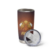 Aker Tumbler Cup Ancient Egyptian Sunset Gradient, Twin Lion Guardians, and Solar Disc - Wonder Print Shop
