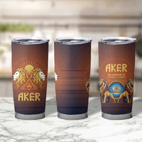 Aker Tumbler Cup Ancient Egyptian Sunset Gradient, Twin Lion Guardians, and Solar Disc - Wonder Print Shop