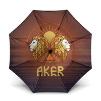 Aker Umbrella Ancient Egyptian Sunset Gradient, Twin Lion Guardians, and Solar Disc - Wonder Print Shop